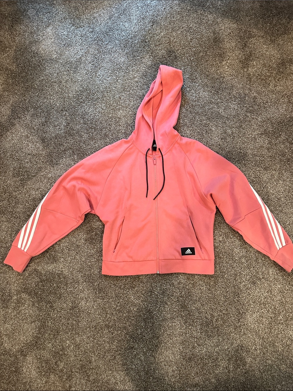 adidas Coral Pink Zip Hoodie with White Three Stripes